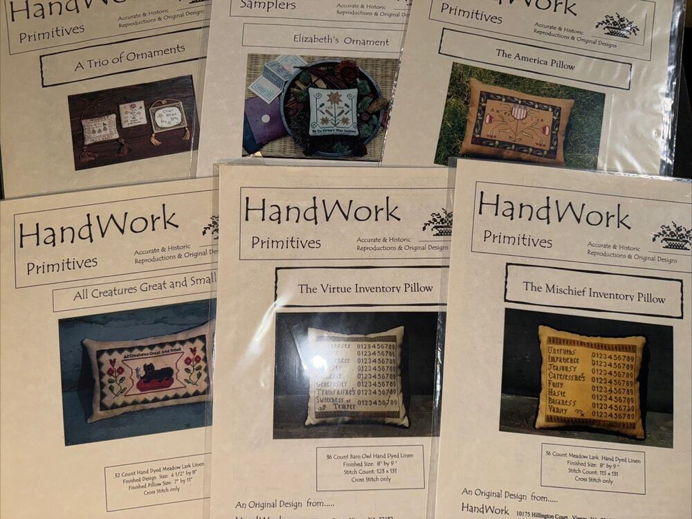 Lot Of 6 Handwork Primitives Ornaments Pillows Cross Stitch Sampler